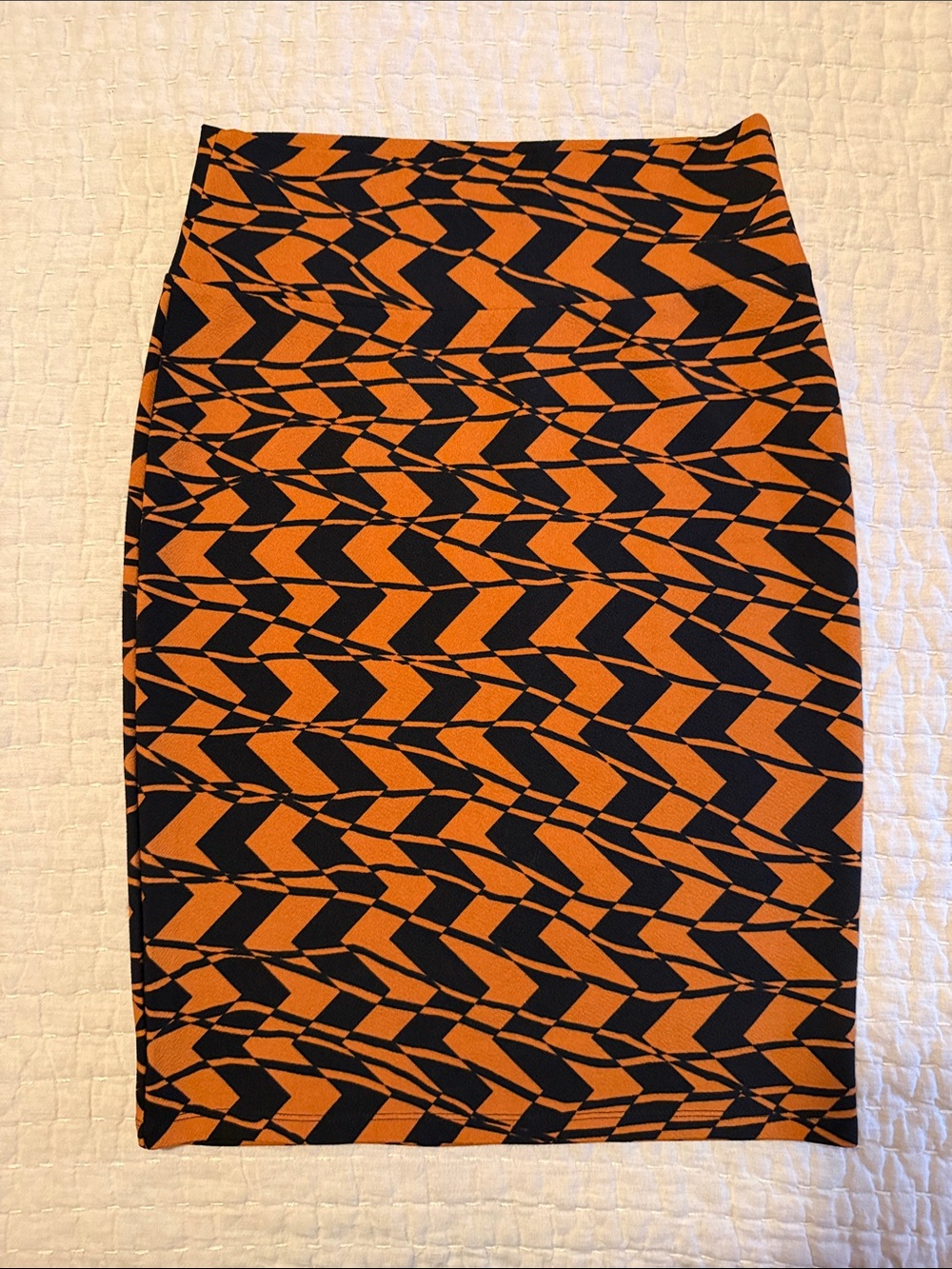 LuLaRoe Women's Orange and Black Patterned Pencil Skirt